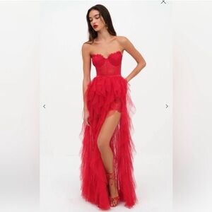 For Love And Lemons Red Strapless Maxi Dress